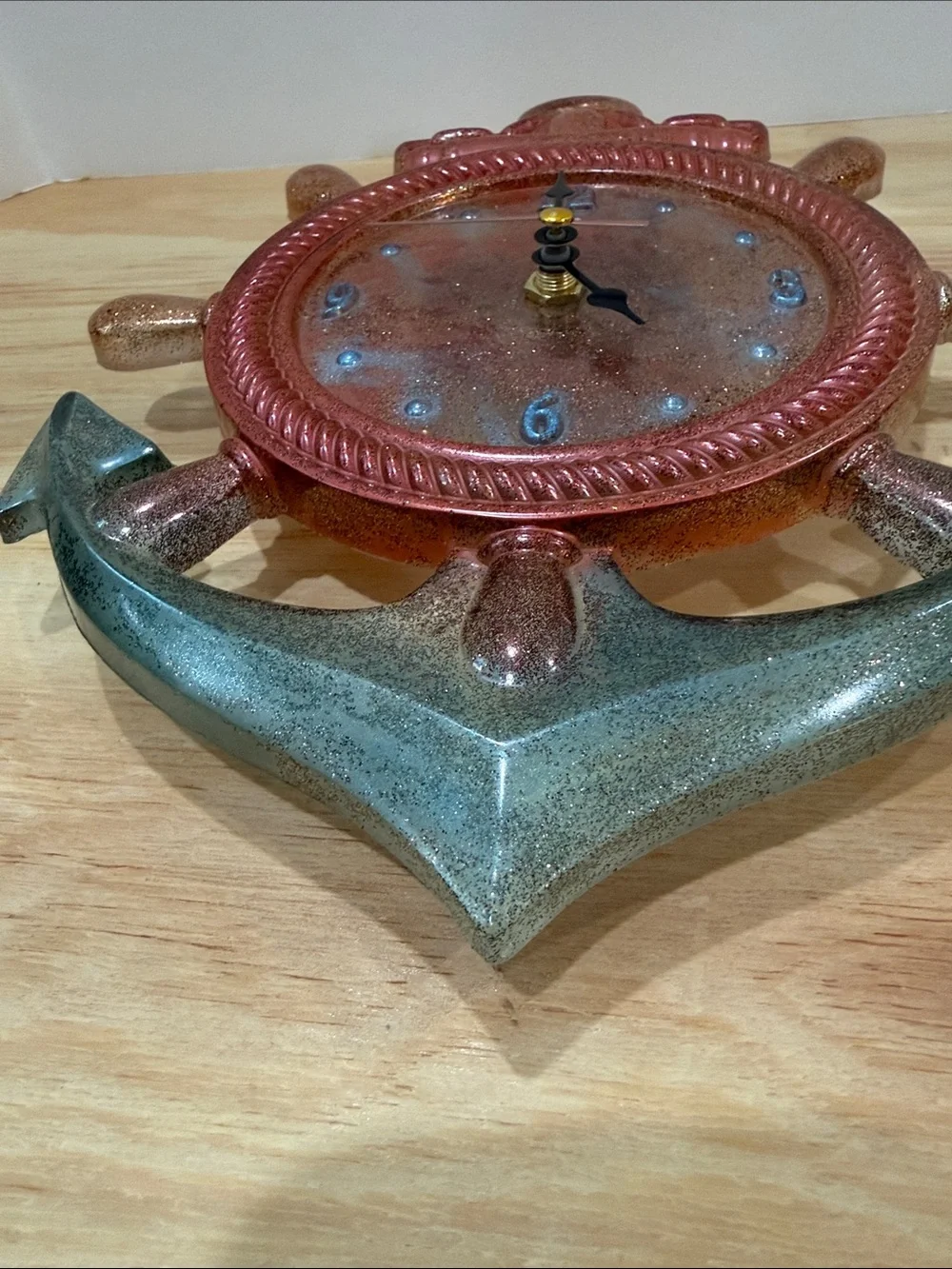 Coastal Ship Wheel Wall Clock in Copper and Teal
